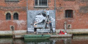 Schellerdamm: Am Fleethaus entsteht ein riesiges Fassadenbild