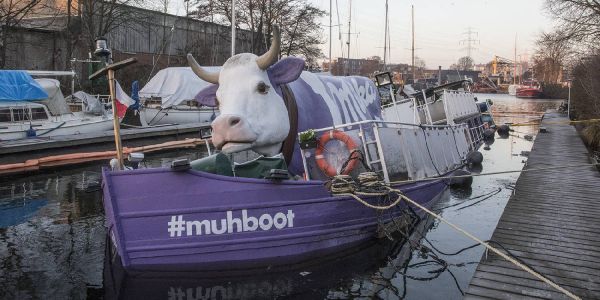 Kurioser Schiffsunfall in Harburgs Hafen: Muhboot wird U-Boot