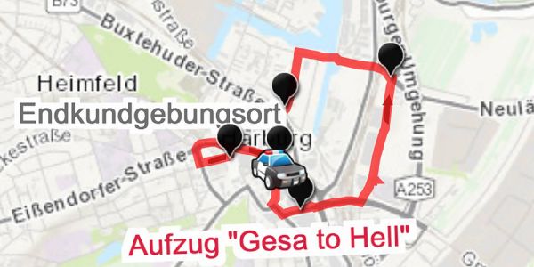 Der Verlauf der Demonstraionsstrecke zum Aufzug "GESA ti Hell". Foto: Polizei Hamburg Demonstration in Harburg: Hier werden heute Behinderungen erwartet
