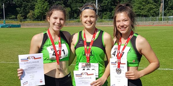 Das erfolgreiche 7-Kampf Team: Caroline Witte, Renée Nitsch und Alina Neumann. Foto: privat Wettkampf in Halle: Kea Stieglitz von der HNT erneut mit Bestleistung