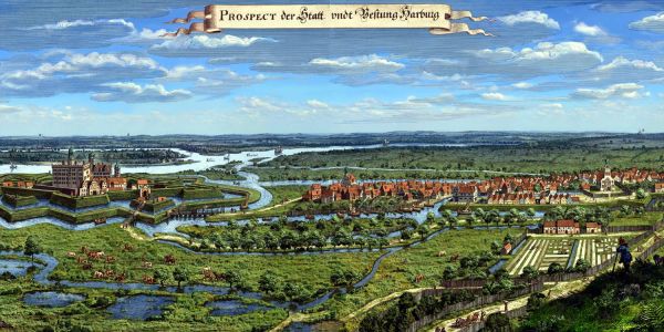 Jetzt auch in Farbe: Der Harburg-Merian zeigt eine überaus detailreiche Gesamtansicht Harburgs vom Schwarzenberg aus gesehen. Foto: AMH Wie ein Farbfoto: Harburg-Panorama jetzt verblüffend modern