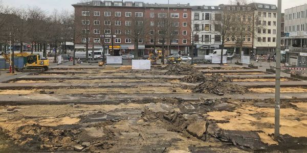 Der freigelegte Sand. Foto: André Zand-Vakili Die Arbeiten zur Neugestaltung auf dem Sand haben begonnen