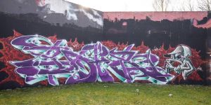 Viele Wildstyle-Graffiti sind auf der Flutschutzwand zu sehen