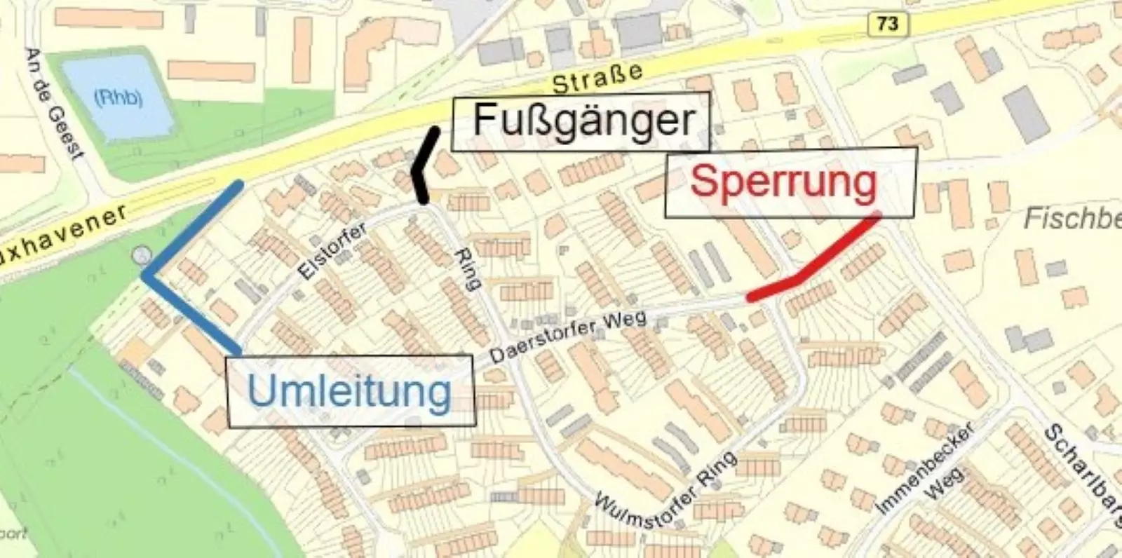 Übersicht über die Sperrung und Umleitung Dearstorfer Weg. Karte: Bezirksamt Harburg