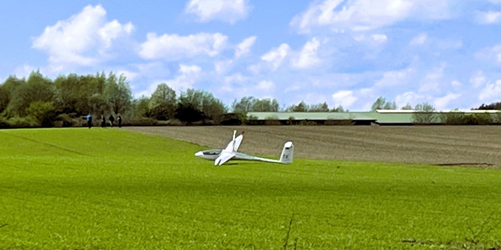 Notlandung in Vahrendorf: Das Segelflugzeug auf dem Acker an der Straße Heidbrache. 